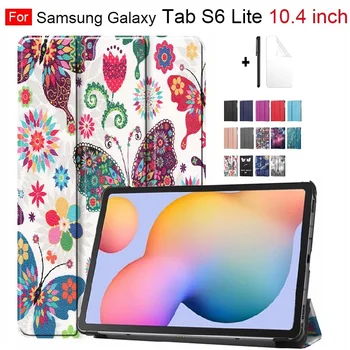 

PU Leather Case for Samsung Galaxy Tab S6 Lite 10.4'' 2020 SM-P610 SM-P615 New Stand Tablet Funda Capa Cover+Free Film+Pen