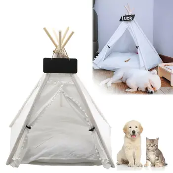 

Portable Pet Tent Bed Dog House kitten House Washable Teepee Puppy Cat Indoor Outdoor Kennels Dogs Cats Teepee Cave with Mat