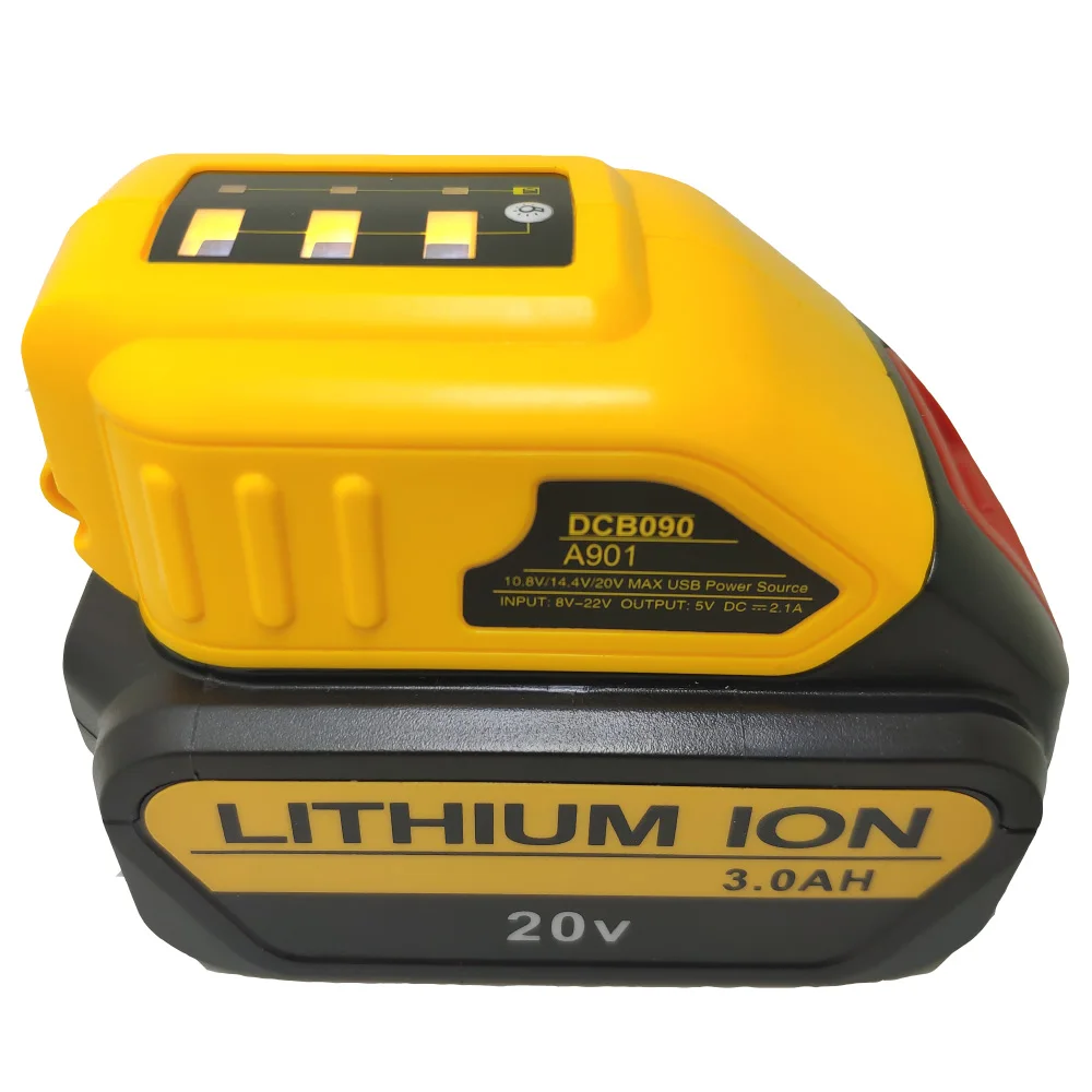 Для DEWALT 14 4 В 18 в/20 в максимальный источник питания USB DCB090 литий ионный аккумулятор