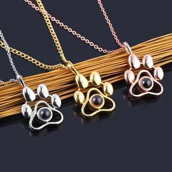 

Dropshipping Custom Pet Photo Projection Necklaces Cat Dog Paw Pendant Choker Chain Pet Animal Memory Jewelry Gift