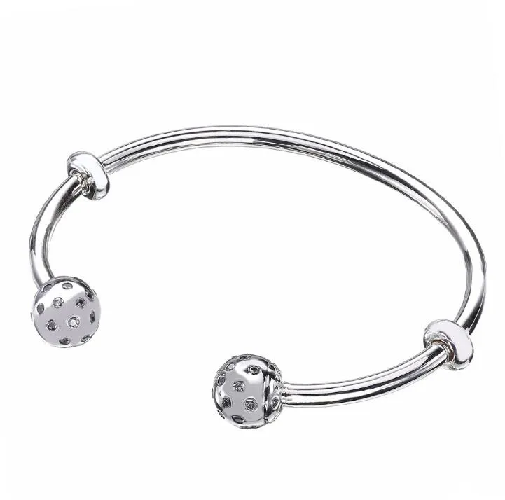 Аутентичные 925 пробы серебряные моменты Открытый Пан браслет Pave мерцающий конец шапки Браслет Fit бисера Шарм Diy ювелирные изделия