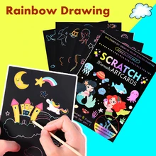 9 pièces magique arc-en-ciel couleur gratter Art peinture papier carte Kit dessin animé dinosaure licorne planche à dessin enfants bricolage jouets éducatifs