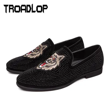 

Troadlop Slip on Casual Loafers Tiger Embroidery Fashion Shoes Crystal beading Men's Shoes
