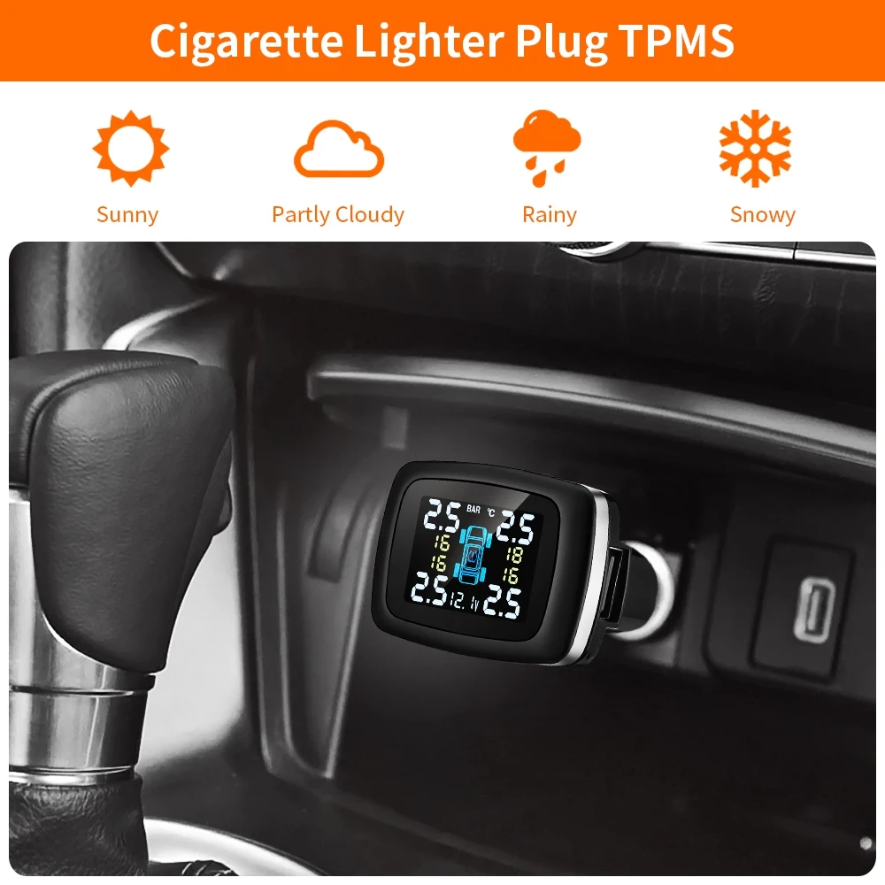 OllyMurs C100 система контроля давления в шинах прикуриватель TPMS ЖК-дисплей 4 внешних датчика XQ-20