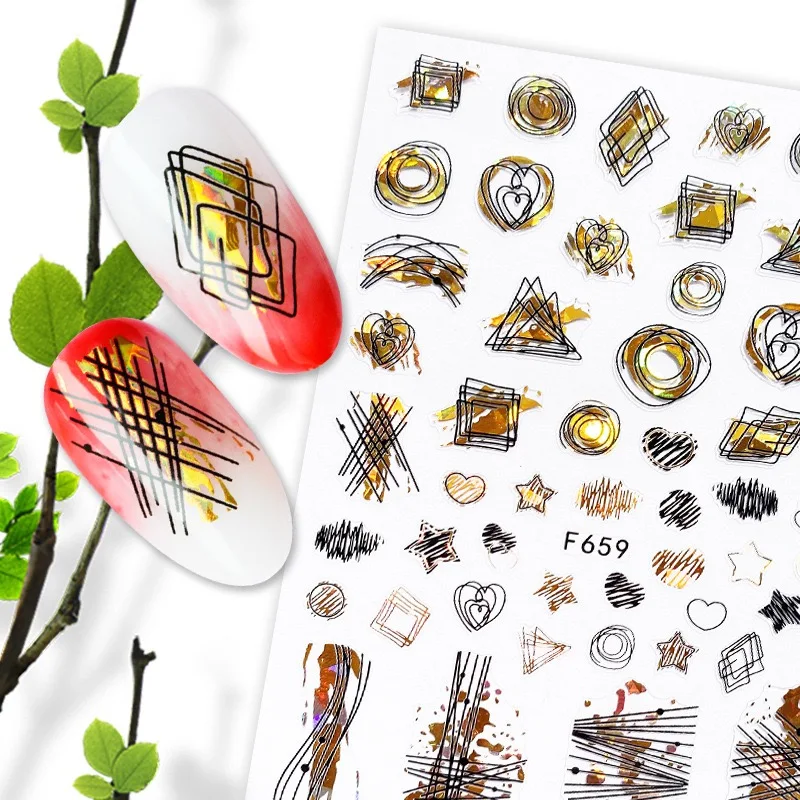 1pcs gold love heart pattern 3D Nail Sticker friuts Design Nails Accessories Fashion Manicure Sticker
