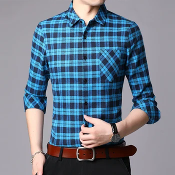 

2020 Fall New Fashion Brand Shirts Men Plaid Slim Fit Streetwear Checkered Korean Long Sleeve High Quality Casual Clothes