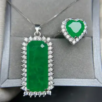 

Zircon Ceremony dinner geometric Emerald pendant heart necklace ring wedding jewerly set for women conjunto de joias prata 925
