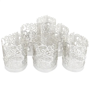 

Top-48 Pcs Flameless Tea Light Votive Wraps,HVotive Candle Holders,Silver Colored Cut Flameless Tea Light Votive Wraps Decorativ