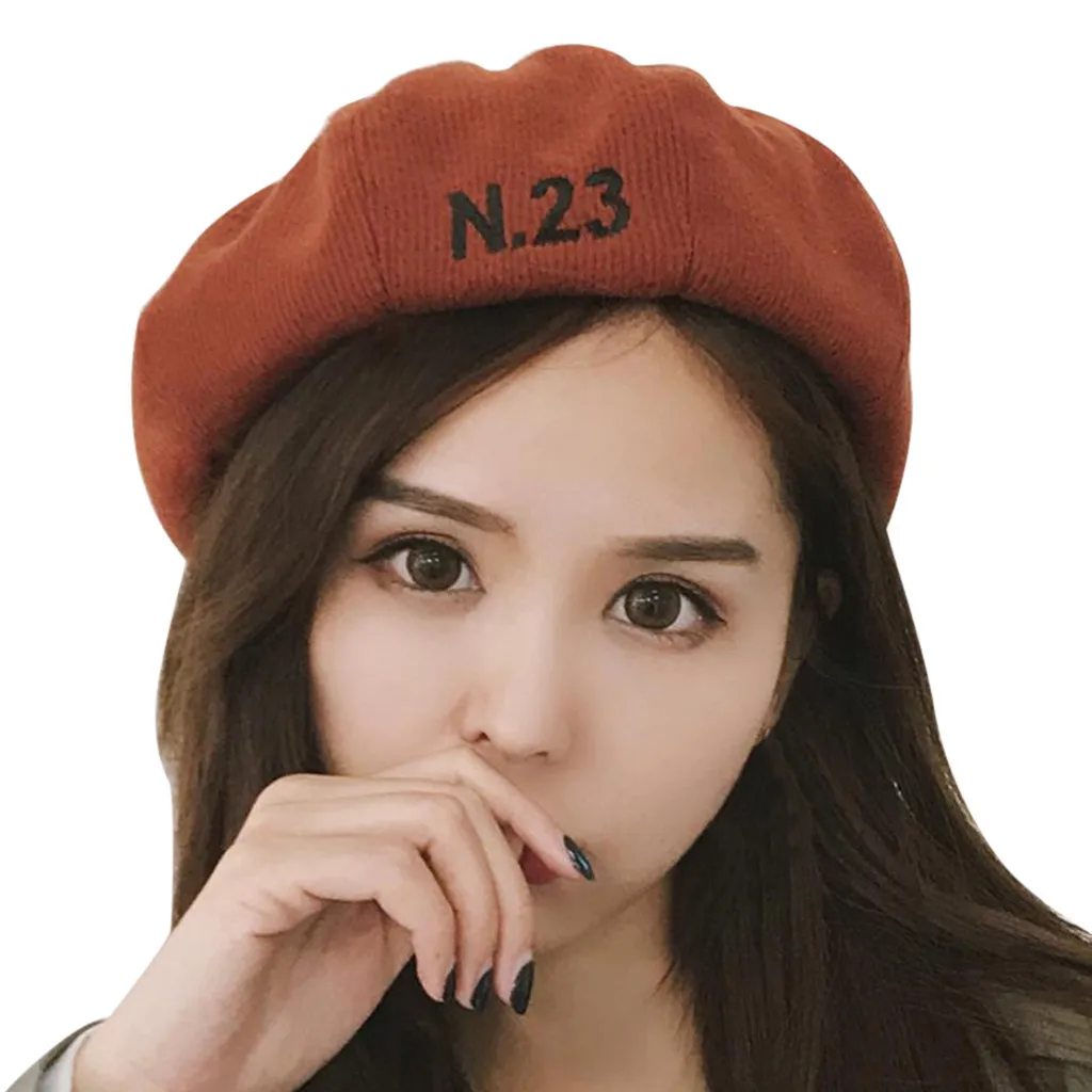 Cotton Beret Women Autumn Winter Warm Berets Vintage Solid Embroidery Letter Beret French Hats Flat Cap beret femme берет#H