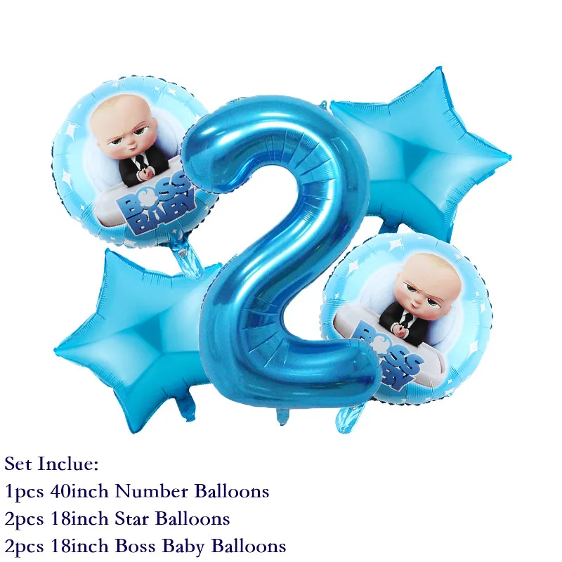 5pcs Cartoon Set Boss Baby Balloon 40inch Number Blue Foil Baby Shower 1 2 3 4 5 6st Birthday Party Decoration Helium Supply