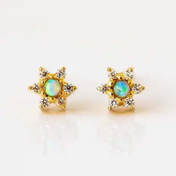 

CUTE lovely tiny cz flower stud earring for girl women gift paved cz white fire opal GEM delicate dainty ear stud