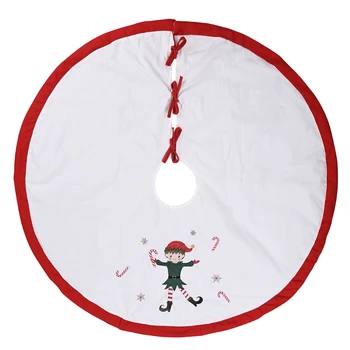 

48inch Christmas Tree Skirt Burlap Red White Elves Ornament Floor Mat Cover Xmas