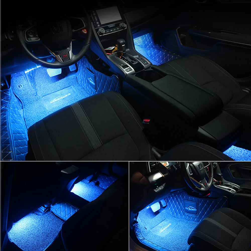 4 шт./компл. RGB 7 цветов 9SMD 5050 светодиодный неоновая лента атмосферный свет музыка дистанционное управление салона автомобиля модные украшения