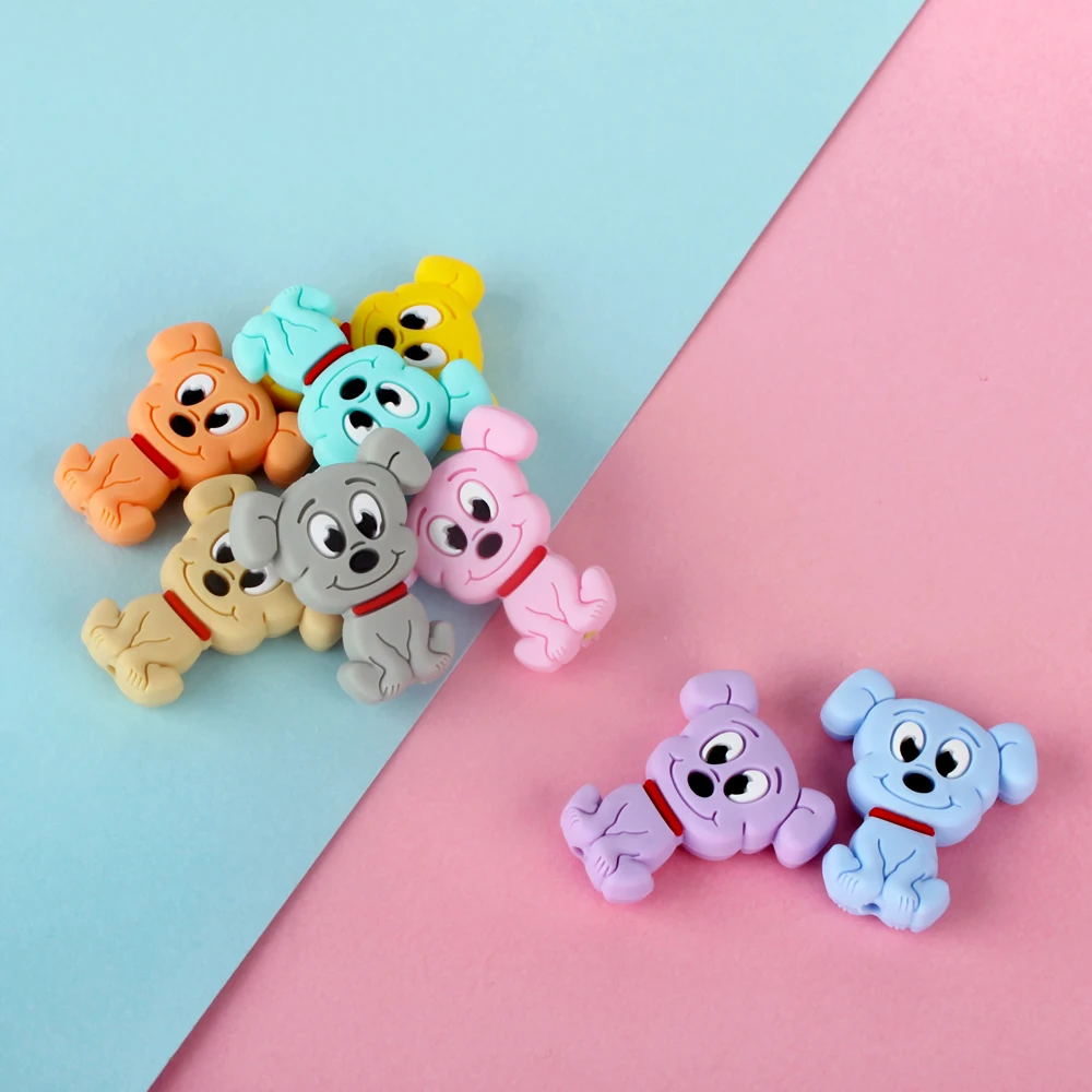 Keep&Grow 10pcs Mini Cartoon Dog Silicone Beads Food Grade Rodents Baby Teethers Bead DIY Teething Necklace Pendant Baby Product