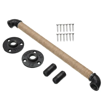 

Industrial Style Pipe Furniture Handle Sliding Wooden Door Handles Black Antique Vintage European Wrought Handle Rope Iron