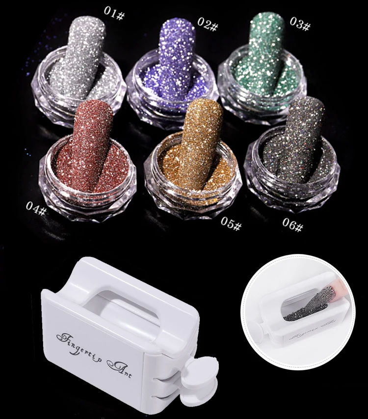 Polvo de cristal roto pigmento mágico con purpurina para uñas, caja de almacenamiento de polvo, Micro taladro de cristal brillante, decoraciones para uñas artísticas