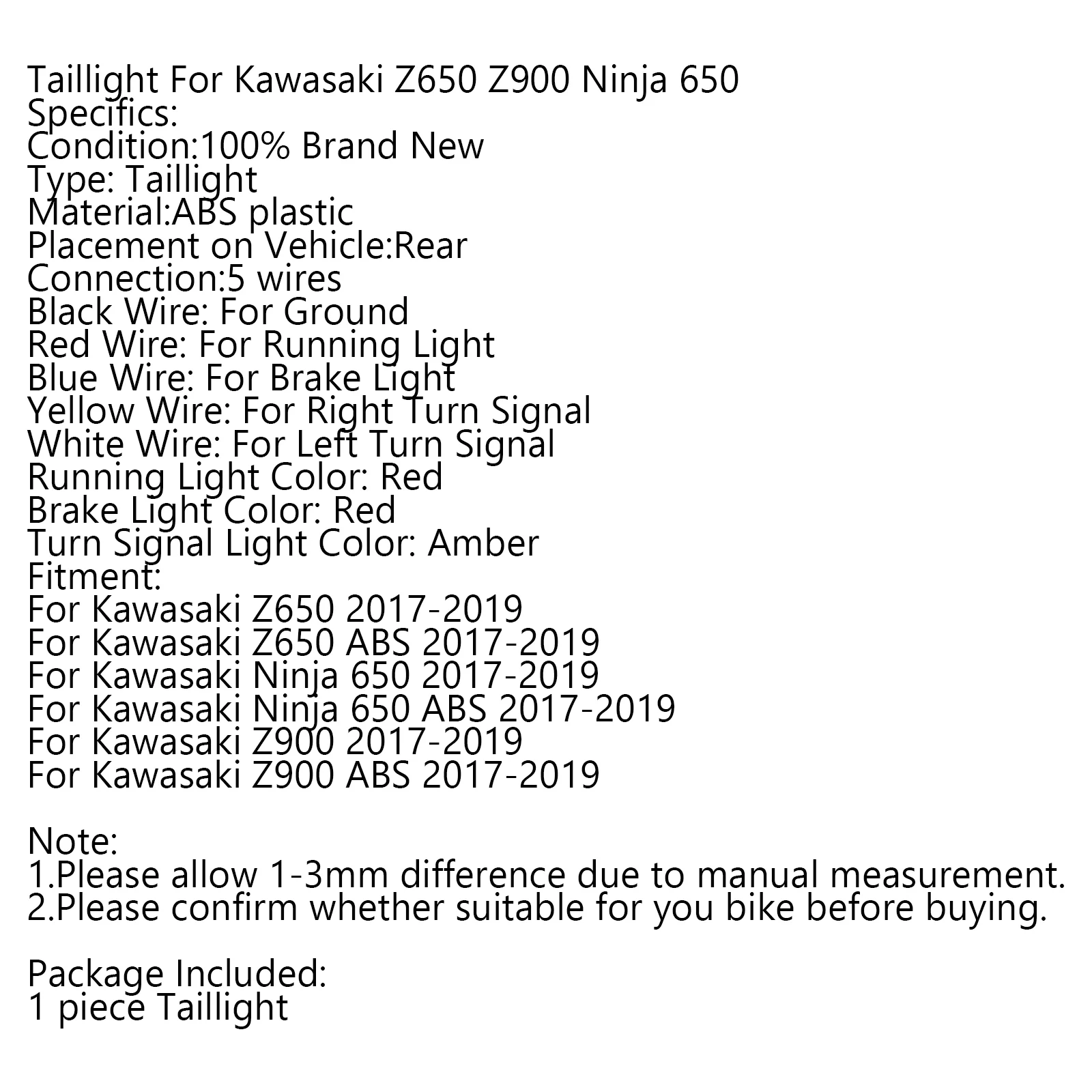 Areyourshop для Kawasaki Z650 Ninja 650 Z900- Светодиодный Интегрированный светодиодный тормозной задний светильник поворотник мотоциклетный фонарь задний светильник