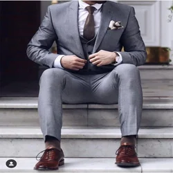 2021 New High-Quality Custom Gray Men's Suit Peak Lapel Groom Fashion Party Slim Prom 3- Piece Set (Coat + Vest + Pants + Tie)