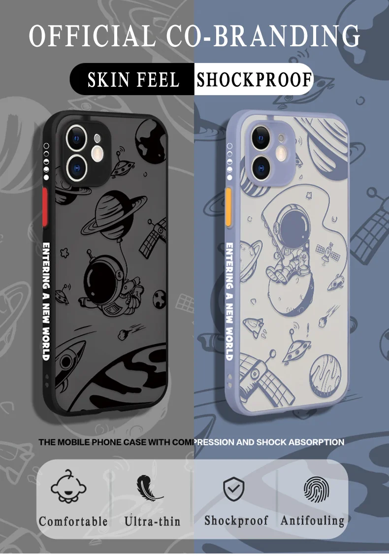 Luxury Cartoon Space Astronaut Phone Case For iPhone 11 12 Pro Max Mini XS X XR 7 8 Plus Matte Shell Silicone Shockproof Cover iphone 13 mini flip case