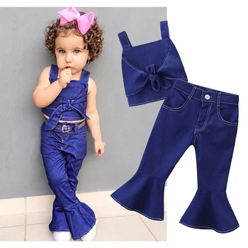 

Baby Girls Clothes Sets Summer Toddler Girls Clothes Denim Tops+Flared Pants Tracksuit Suit Kid Outfit For Baby Children Clothe
