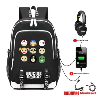 

USB Charge School student backpack Travel Bags teenagers men women Laptop backpack Movie Batman Suicide Squad backpack 8 style