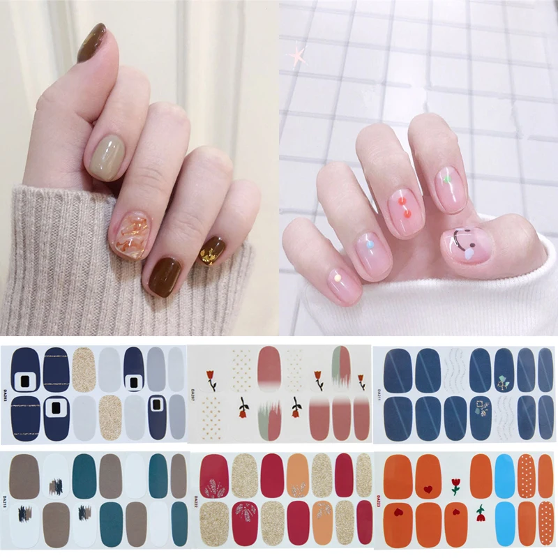 

14tips Full Cover Nail Stickers Summer Styles Gradient Cat Eye Shining Wraps Decoration Beauty Nail Art Decals Plain Manicure