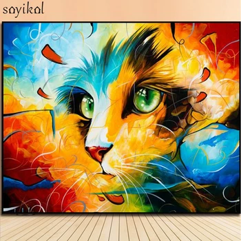

DIY Oil Painting By Numbers Cat Animals Color Of The Cat Picture Drawing Coloring By Numbers for kids adult Framed Home Decor