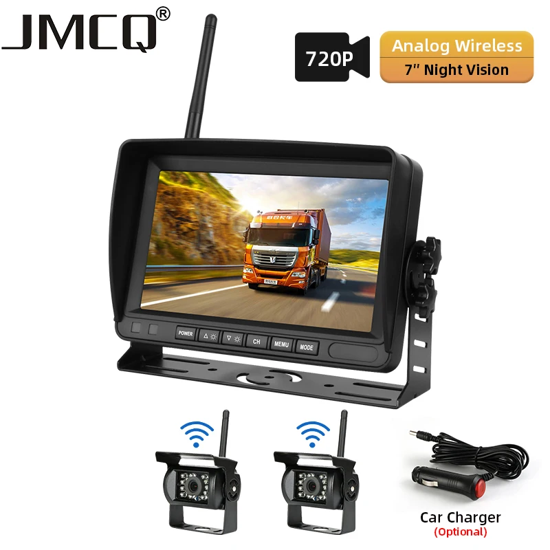 

JMCQ Wireless 7 Inch Car Monitor Night Vision Car Rear View Camera HD Monitor for Vans Trucks Camping Cars RVs