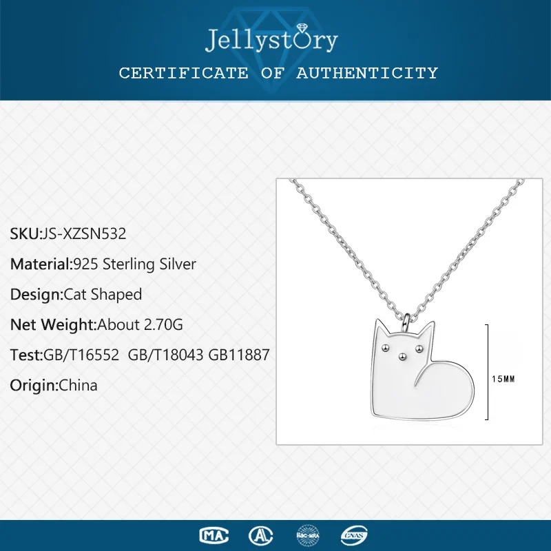 Jellystory, Трендовое 925 пробы Серебряное ожерелье с кулоном в форме милого кота для женщин, хорошее ювелирное изделие, подарок на свадьбу