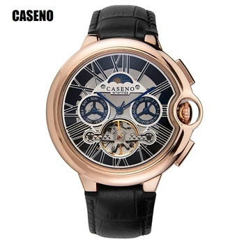 

Tourbillon Mens Watch Top Brand Luxury Belt Watch Men Automatic Mechanical Wristwatch Skeleton Sport Male Clocks relogio CASENO
