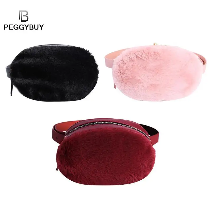 Поясная сумка для девочек, зимняя плюшевая сумка для груди, ремни, Женская овальная сумка через плечо из искусственной кожи, сумка на ремне нагрудная теплая поясная сумка