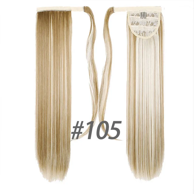 MSTN 24 Inches Long Synthetic Straight Ponytails for Women Natural Clip In Ponytail Hair Extension Hairpieces Blonde Fake Hair 0020-105