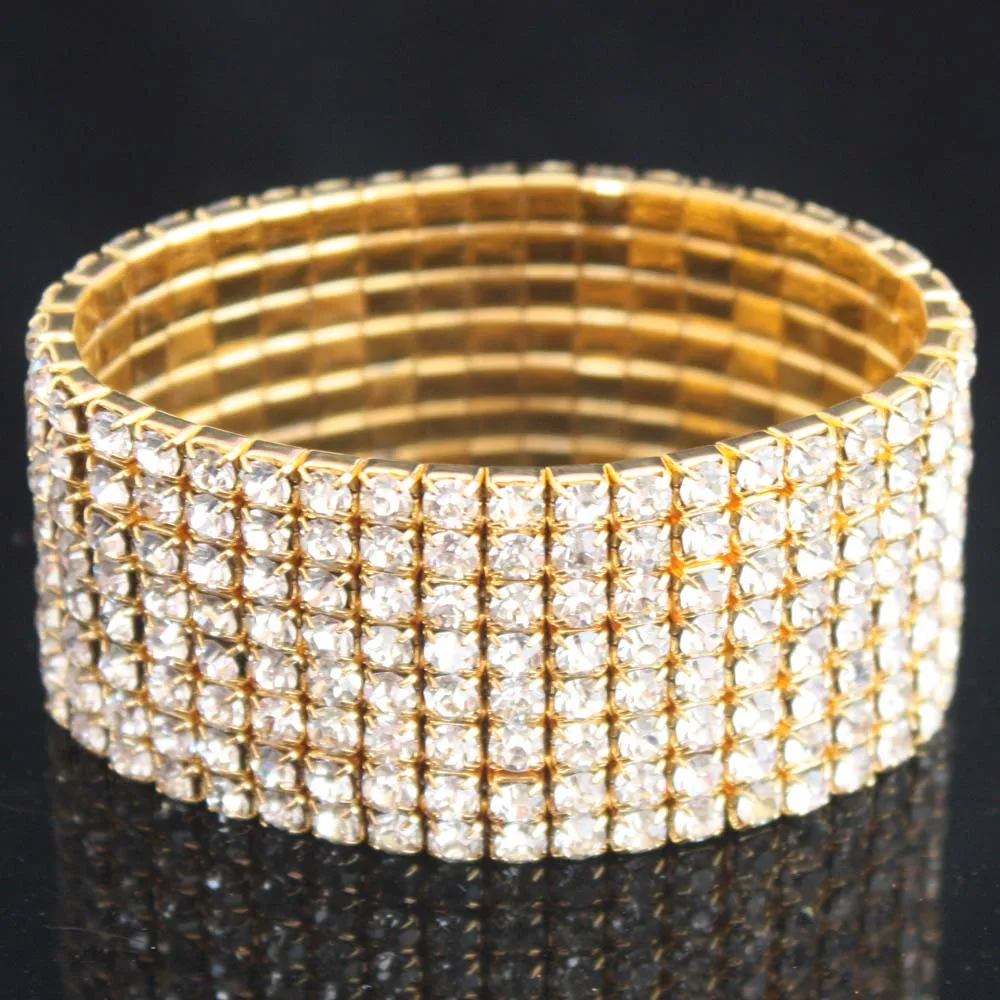 1-8 строк роскошные свадебные браслеты для женщин Кристалл Стразы стрейч браслет прозрачный браслет эластичный Свадебные ювелирные изделия