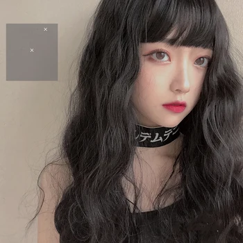 

MANWEI Lolita 60CM Long Curly black Bangs Cute Synthetic Party Lady Cosplay Hair Wig