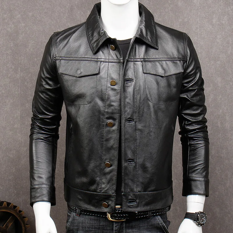 2020 Genuine Leather Jacket Men Short Cowhide Coats Spring Autumn 100% Cow Jackets Veste Cuir Homme KJ | Мужская одежда