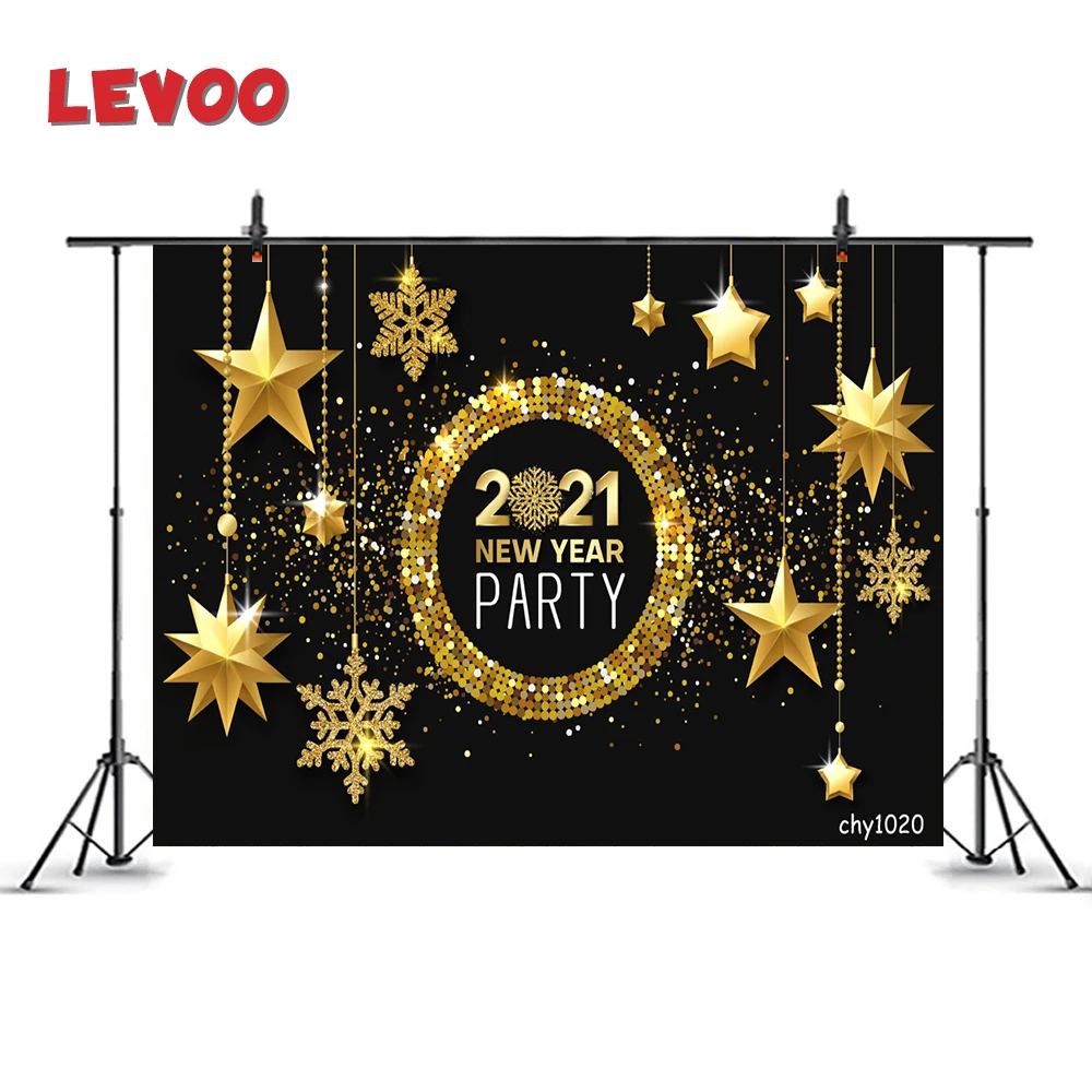 

LEVOO 2021 New Year Backdrop Celebration Party Golden Stars Snowflake Photo Background Photography Photobooth Studio Props Vinyl