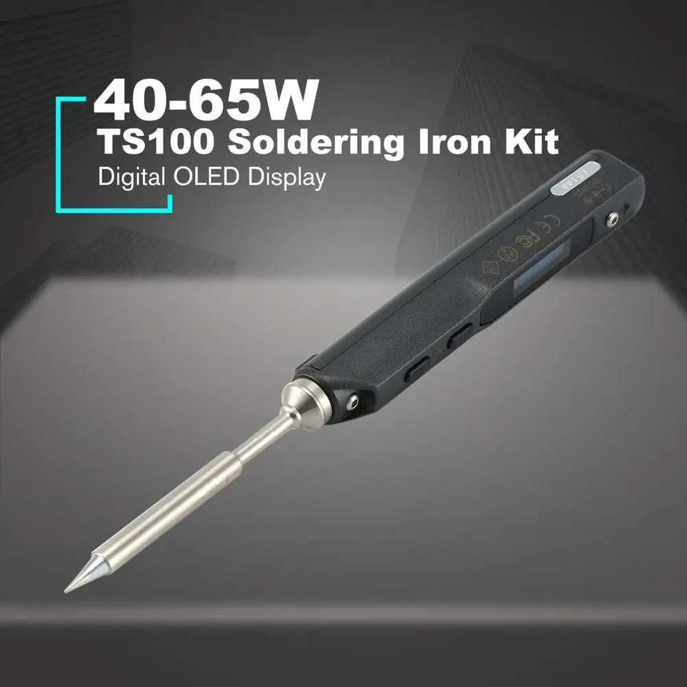 TS100 65W Mini Electric Soldering Iron Kit Digital OLED Display Temperature Adjustable with Solder Stand Solder Wick Set