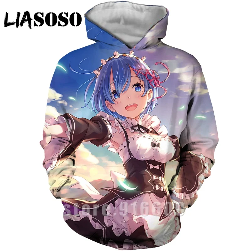 Модные женские и мужские худи rem с 3D принтом Re: zero, худи REM, пуловер для косплея, толстовка с капюшоном в стиле аниме, Harajuku