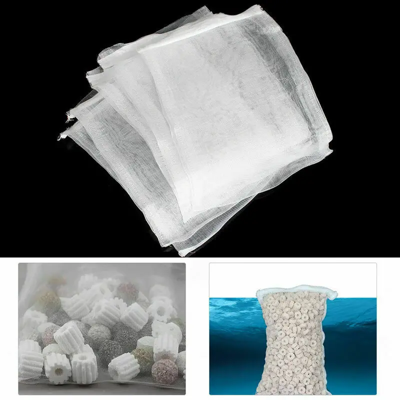 5 Pcswhite Mesh Bag With Zipper,aquarium Filter Bag Fish Tank Mesh Bag