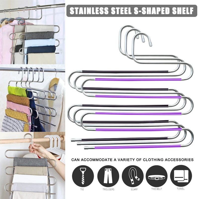 

Multi Layers Pants Hangers S-Shape Closet Storage Space Saving for Trousers Home Room L9 #2