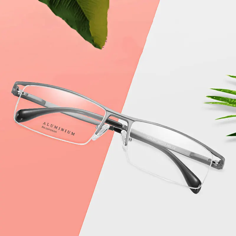 Halbrand-Brille aus Aluminium-Magnesium-Legierung für Männer und Frauen, quadratischer Rahmen, optische Anti-Blaulicht-Brille