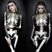 Mono de esqueleto aterrador para mujer, Disfraces de Halloween para adultos, Bodycon para fiesta de carnaval, ropa de calle Sexy, traje ajustado de Horror