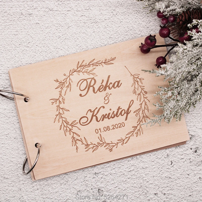 Wedding Guest Book Wood GuestBook Wedding Calligraphy Guest Book Rustic book Album Engraved