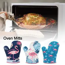 1 шт хлопчатобумажные перчатки для духовки с принтом фламинго, термостойкие рукавицы для кухни, рукавица и прихват для микроволновой печи, изолированные Нескользящие перчатки