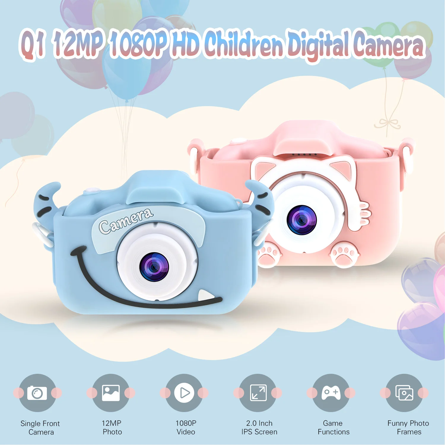 12MP 1080P HD Детская цифровая камера мини видеокамера 2,0 дюймов ips цветной экран с одной фронтальной камерой режим игр