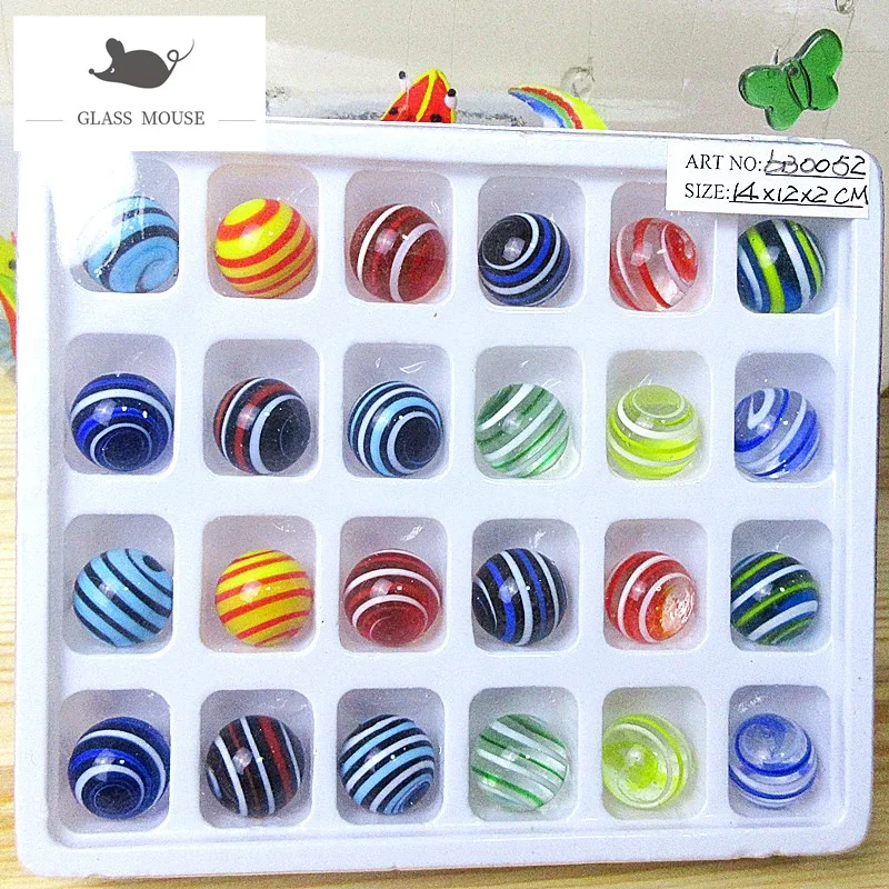 16mm Round Feather Design Handmade Glass Marbles Ball Charms Home Decor Accessories Vase Filled Game Toy For Kids Children 24PCS mini cow figurines