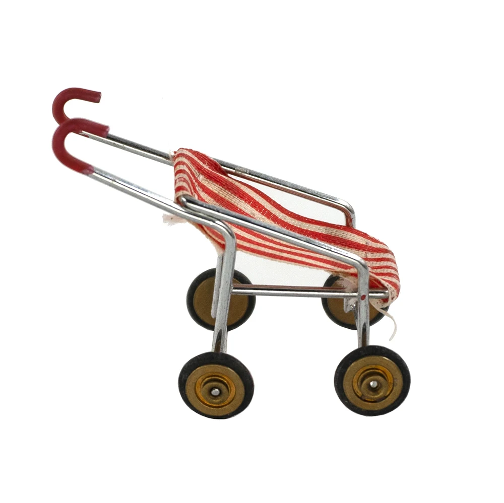 1/12 Dollhouse Miniature Accessories Mini Metal Baby Carriage Simulation Pushcart Model Toys for Doll House Decoration 6
