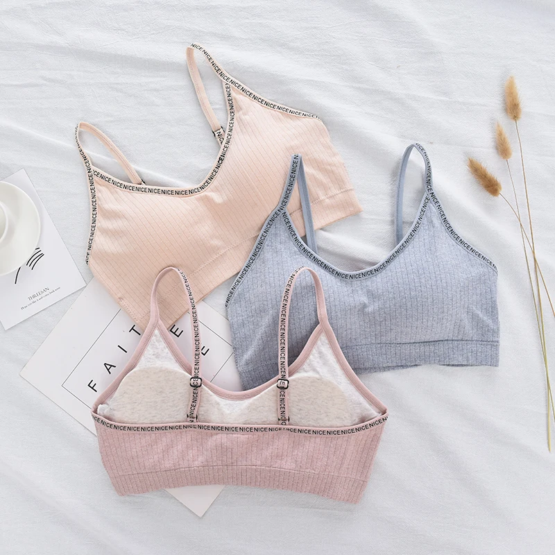Модные надписи, бретели отжимать Bralette для женщин трикотажные нитки дышащие трубчатые Топы съемный коврик Нижнее белье Майки