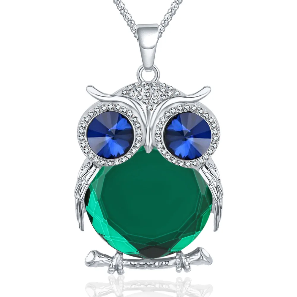 Women 12 Colors Glass Crystal Rhinestone Drop Silver Color Chain Owl Necklace Pendant Women Jewelry Statement Bijouterie Gifts - Окраска металла: 8