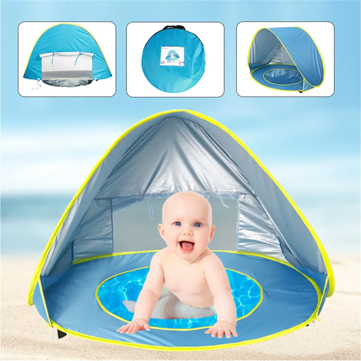 Tente de plage Portable pour bébé | Protection contre les UV, pare-soleil, imperméable, tente de plage extérieure, abri solaire automatique pour enfants en bas âge